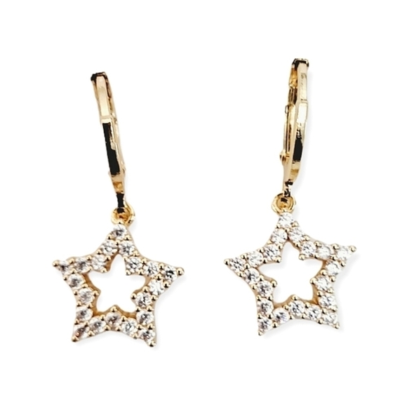 Huggie hoop 16K gold star Rhinestone Festival casual hoop earrings 💖2/$30 - Picture 7 of 15